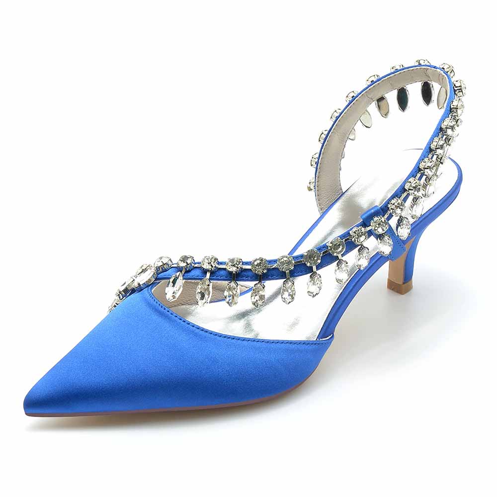 Elegant blue wedding party heels with rhinestone embellishments and a stylish slingback design