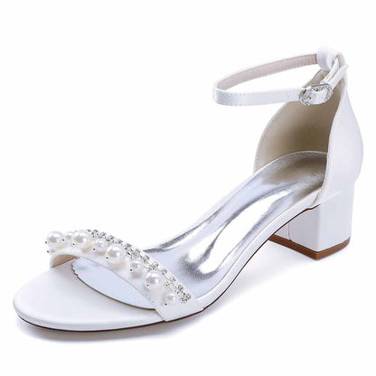 block heel wedding sandals for women with pearl embellishments and ankle strap
