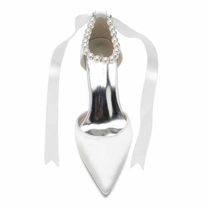 Elegant S&DCo. white heels with pearl detail, perfect shoes for the wedding