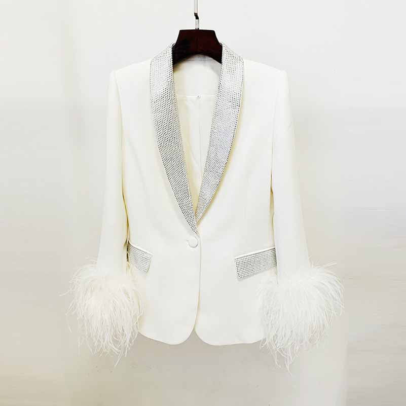 Women's Event Pantsuits with Feather One Button Wedding Suit Party Set