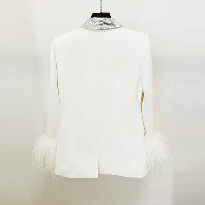 Women's Event Pantsuits with Feather One Button Wedding Suit Party Set