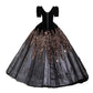 Sequin Velvet Long Tulle Prom Dress V-Neck Evening Event Dress