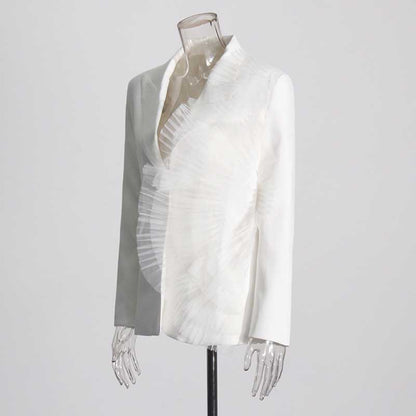 Oversized Blazer with Organza Ruffle Detai One Button Wedding Coat