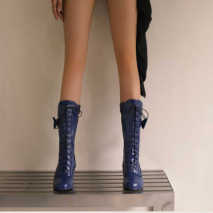 Women's Low Heel Lace-Up Boots with Bow
