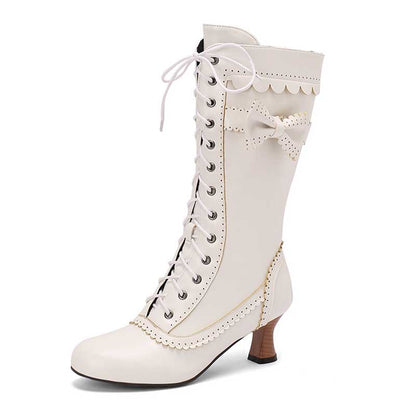 Women's Low Heel Lace-Up Boots with Bow