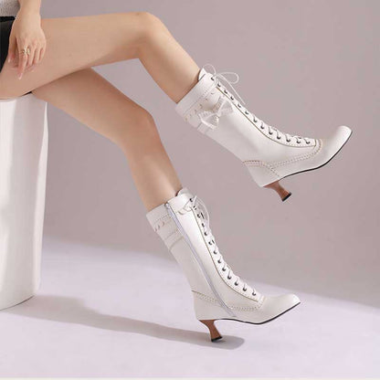 Women's Low Heel Lace-Up Boots with Bow