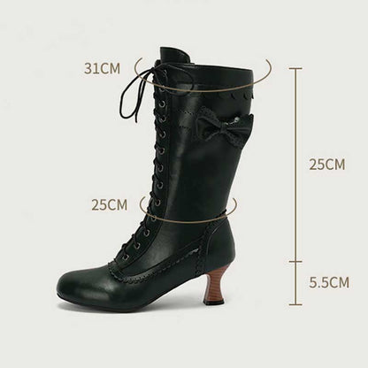 Women's Low Heel Lace-Up Boots with Bow