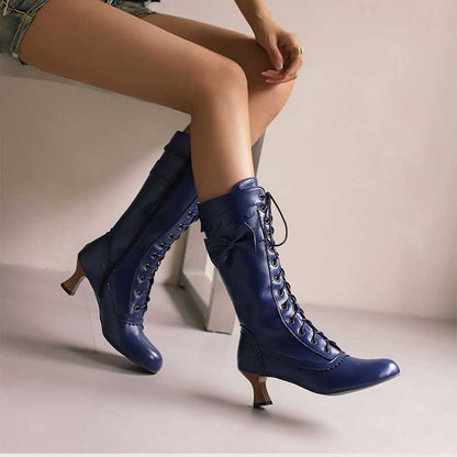 Women's Low Heel Lace-Up Boots with Bow