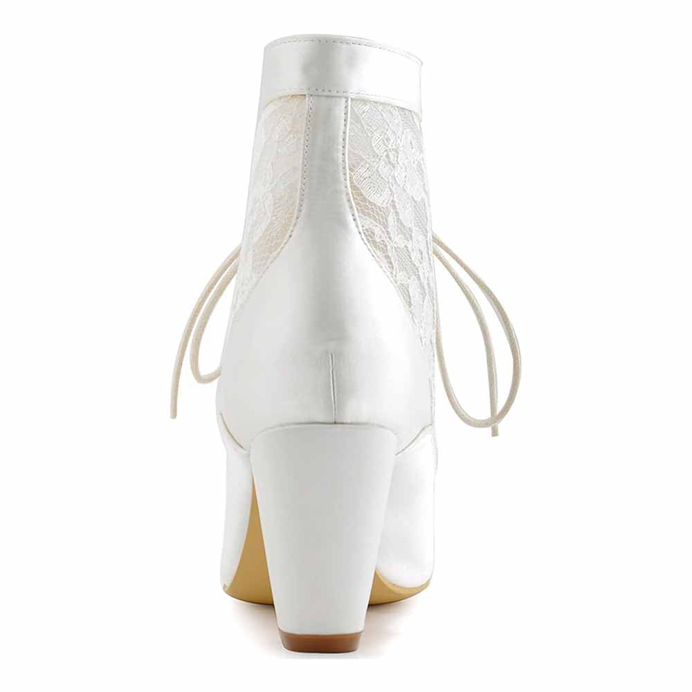 Women Boots High Heel Lace-up Satin Lace Bridal Wedding Shoes