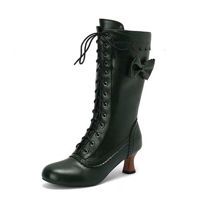 Women's Low Heel Lace-Up Boots with Bow
