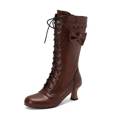 Women's Low Heel Lace-Up Boots with Bow