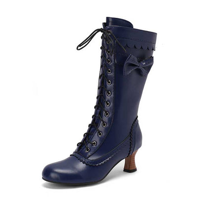 Women's Low Heel Lace-Up Boots with Bow