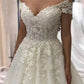 A-Line Princess Scoop Sweep Train Tulle Wedding Dresses