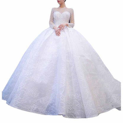 Long Sleeves A-Line Princess Scoop Tulle Wedding Dresses Bridel Gowns