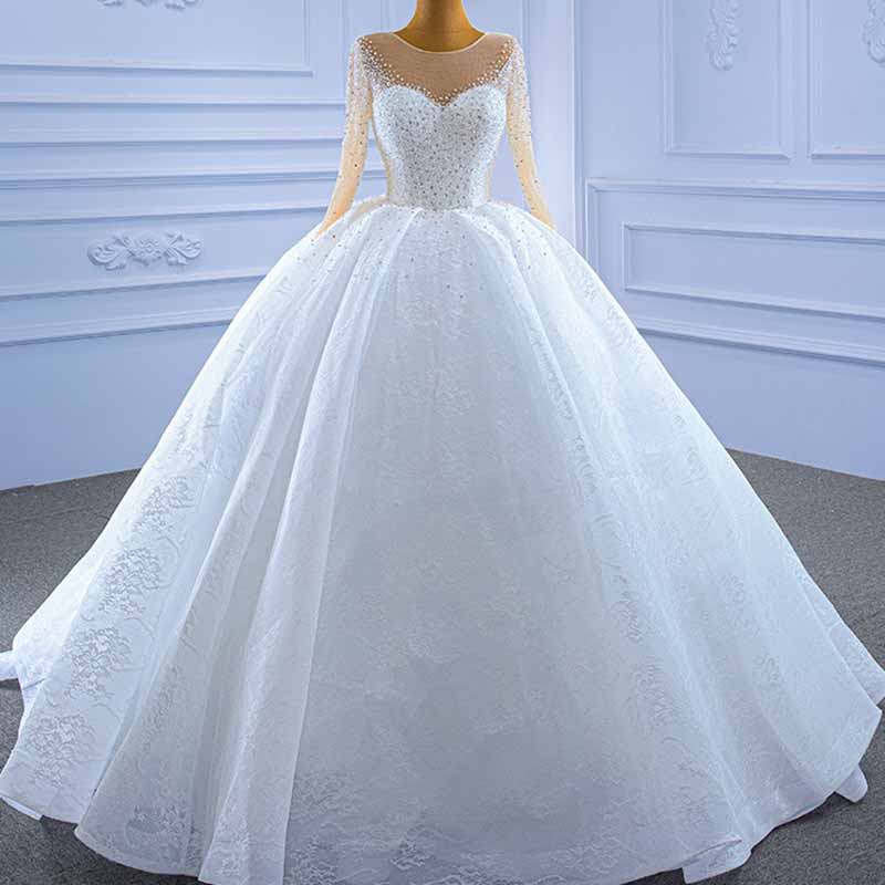 Long Sleeves A-Line Princess Scoop Tulle Wedding Dresses Bridel Gowns