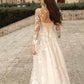 Lace A-Line Boho Long Sleeves Wedding Dress Ball Gown with Train