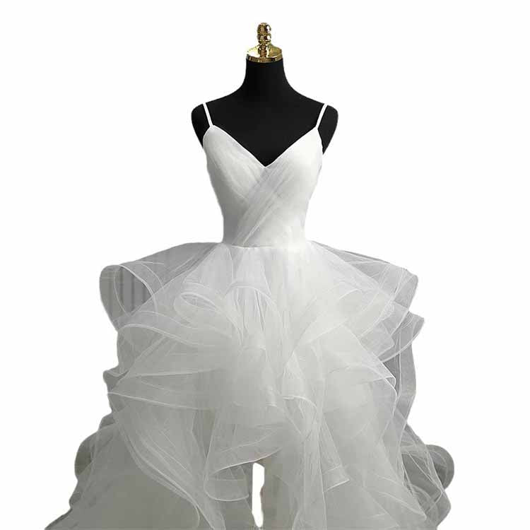 Spaghetti Straps V-Neck Wedding Dress Tulle Bridal Dress