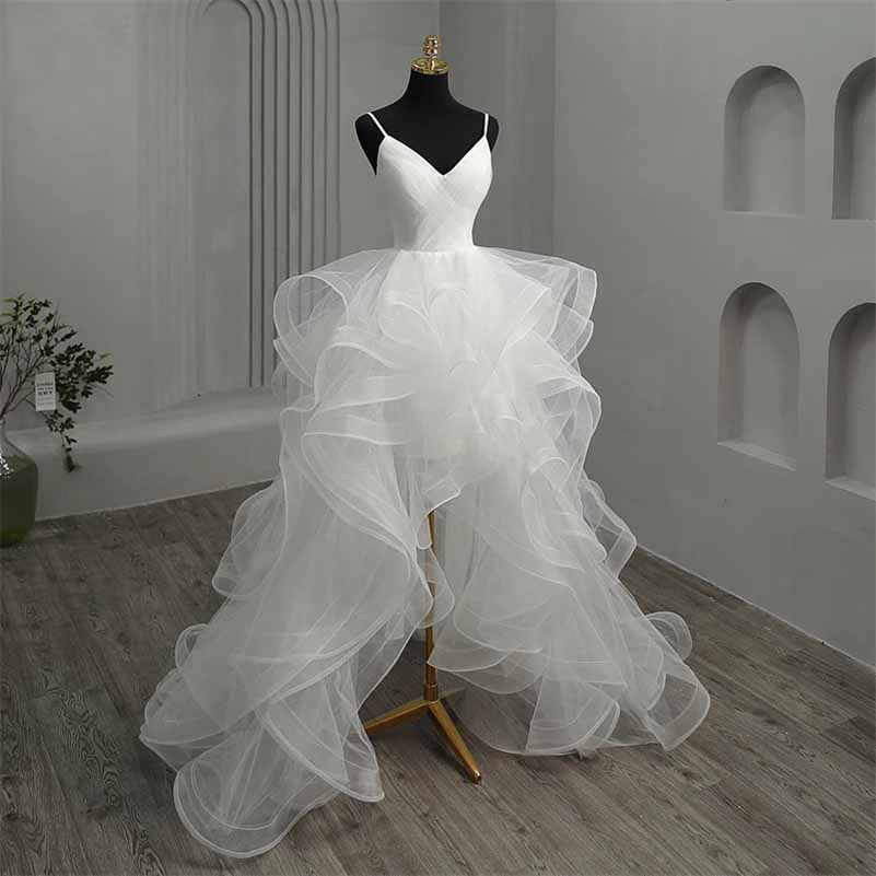 Spaghetti Straps V-Neck Wedding Dress Tulle Bridal Dress