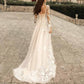 Lace A-Line Boho Long Sleeves Wedding Dress Ball Gown with Train