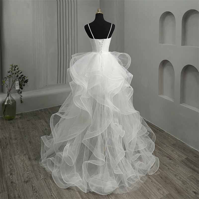 Spaghetti Straps V-Neck Wedding Dress Tulle Bridal Dress