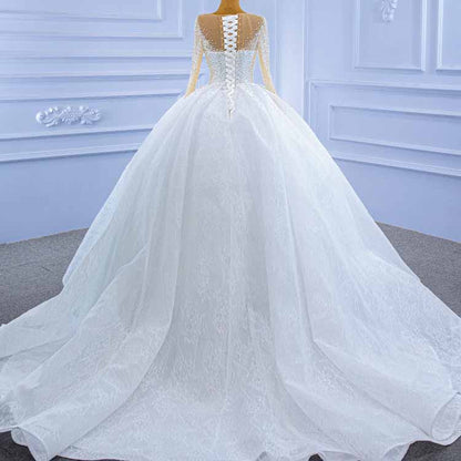 Long Sleeves A-Line Princess Scoop Tulle Wedding Dresses Bridel Gowns