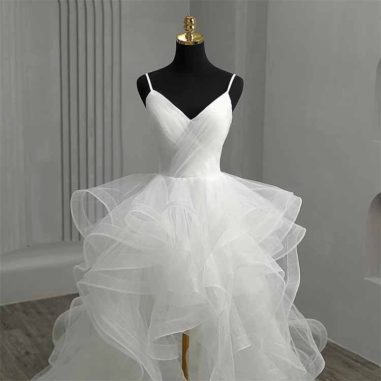 Spaghetti Straps V-Neck Wedding Dress Tulle Bridal Dress