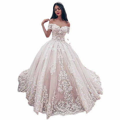 A-Line Princess Off-the-shoulder Sweep Train Lace Wedding Dresses