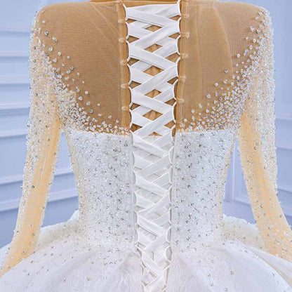 Long Sleeves A-Line Princess Scoop Tulle Wedding Dresses Bridel Gowns