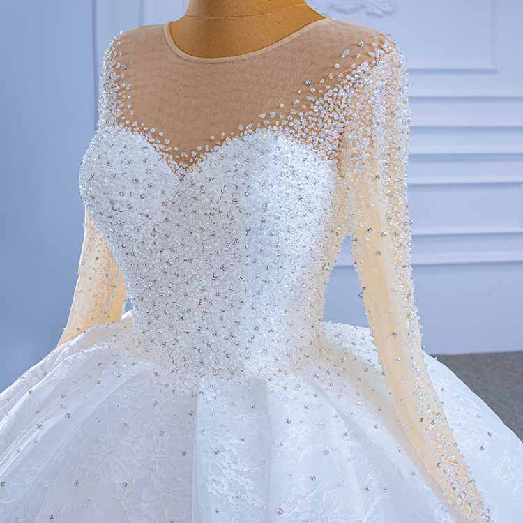 Long Sleeves A-Line Princess Scoop Tulle Wedding Dresses Bridel Gowns