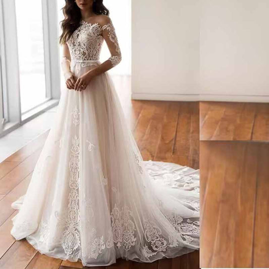 Ball-Gown Princess One-Shoulder Wedding Dress With Appliques Lace Sequins Bridal Dress