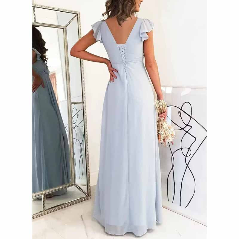 Chiffon Bridesmaid Dresses with Pockets A-Line Long Prom Dress with Slit