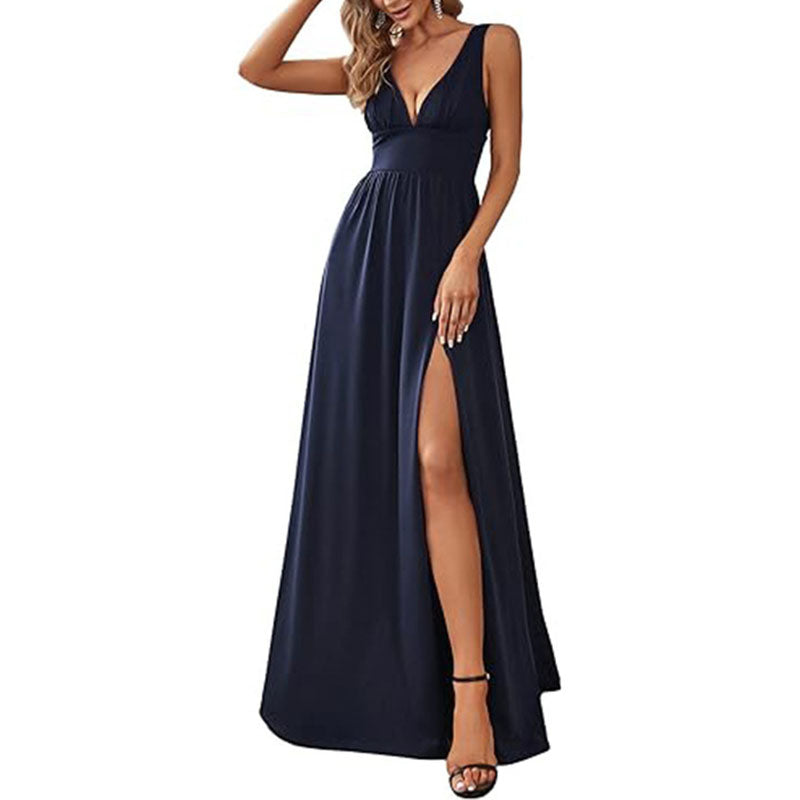 Sleeveless Prom Dress Split Long Bridesmaid Dress Chiffon Maxi Dress