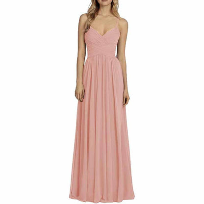 Bridesmaid Dresses Long Chiffon Ball Gowns Spaghetti Straps V-neck Wedding Guest Dress