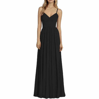 Bridesmaid Dresses Long Chiffon Ball Gowns Spaghetti Straps V-neck Wedding Guest Dress