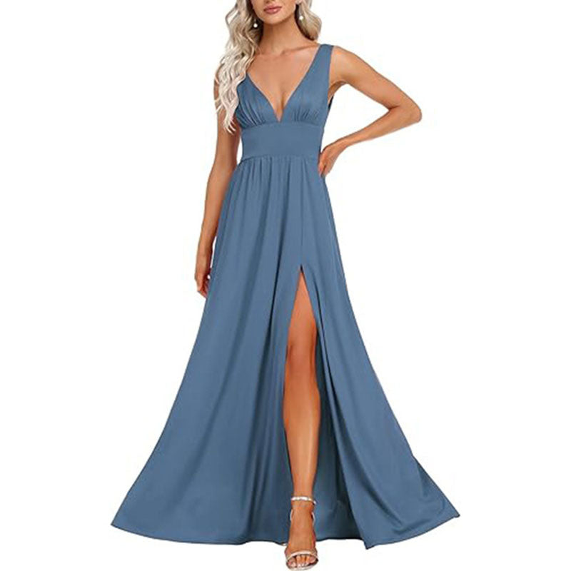 Sleeveless Prom Dress Split Long Bridesmaid Dress Chiffon Maxi Dress