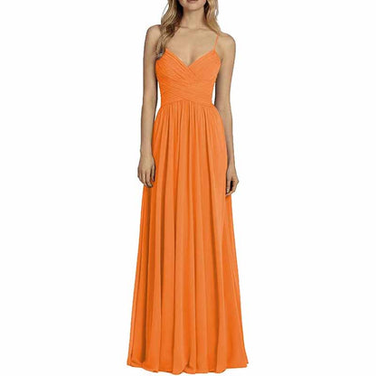 Bridesmaid Dresses Long Chiffon Ball Gowns Spaghetti Straps V-neck Wedding Guest Dress