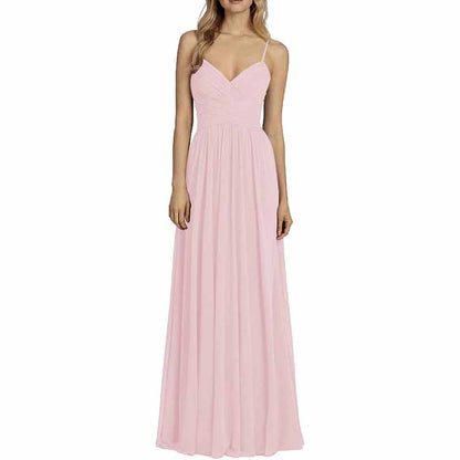 Bridesmaid Dresses Long Chiffon Ball Gowns Spaghetti Straps V-neck Wedding Guest Dress