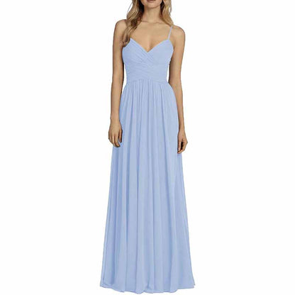 Bridesmaid Dresses Long Chiffon Ball Gowns Spaghetti Straps V-neck Wedding Guest Dress