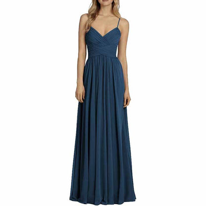 Bridesmaid Dresses Long Chiffon Ball Gowns Spaghetti Straps V-neck Wedding Guest Dress