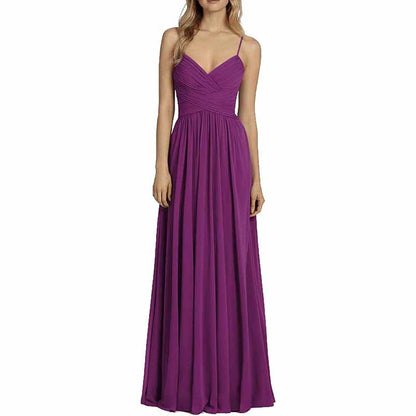 Bridesmaid Dresses Long Chiffon Ball Gowns Spaghetti Straps V-neck Wedding Guest Dress