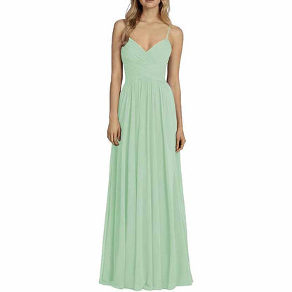 Bridesmaid Dresses Long Chiffon Ball Gowns Spaghetti Straps V-neck Wedding Guest Dress