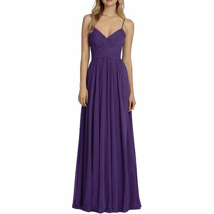 Bridesmaid Dresses Long Chiffon Ball Gowns Spaghetti Straps V-neck Wedding Guest Dress