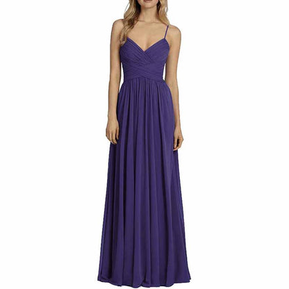 Bridesmaid Dresses Long Chiffon Ball Gowns Spaghetti Straps V-neck Wedding Guest Dress