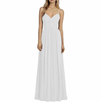 Bridesmaid Dresses Long Chiffon Ball Gowns Spaghetti Straps V-neck Wedding Guest Dress