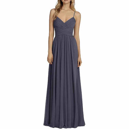 Bridesmaid Dresses Long Chiffon Ball Gowns Spaghetti Straps V-neck Wedding Guest Dress