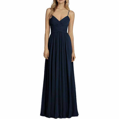 Bridesmaid Dresses Long Chiffon Ball Gowns Spaghetti Straps V-neck Wedding Guest Dress