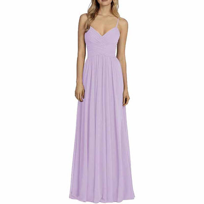 Bridesmaid Dresses Long Chiffon Ball Gowns Spaghetti Straps V-neck Wedding Guest Dress