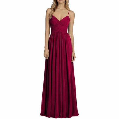 Bridesmaid Dresses Long Chiffon Ball Gowns Spaghetti Straps V-neck Wedding Guest Dress