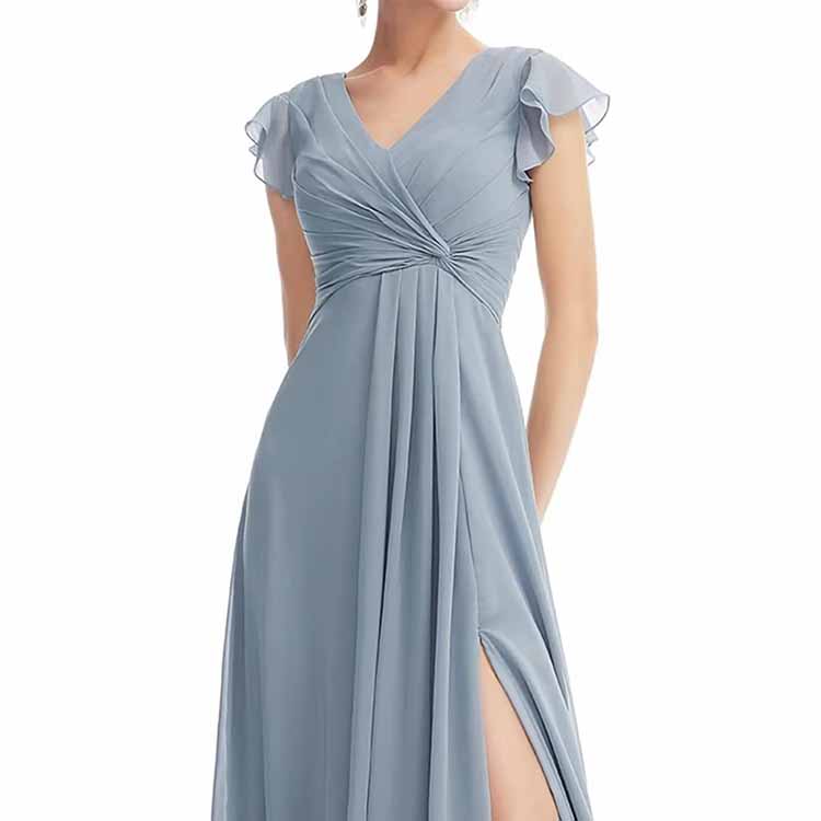 Chiffon Bridesmaid Dresses with Pockets A-Line Long Prom Dress with Slit