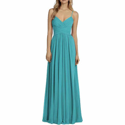 Bridesmaid Dresses Long Chiffon Ball Gowns Spaghetti Straps V-neck Wedding Guest Dress